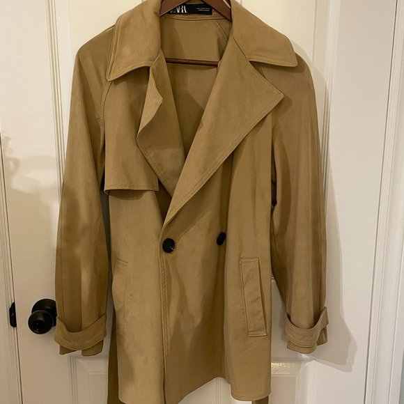 Zara Short Suede Trench Coat - Picture 1 of 9